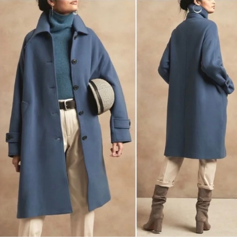 Banana Republic Italian Melton Cocoon Coat Size Small Lush Blue